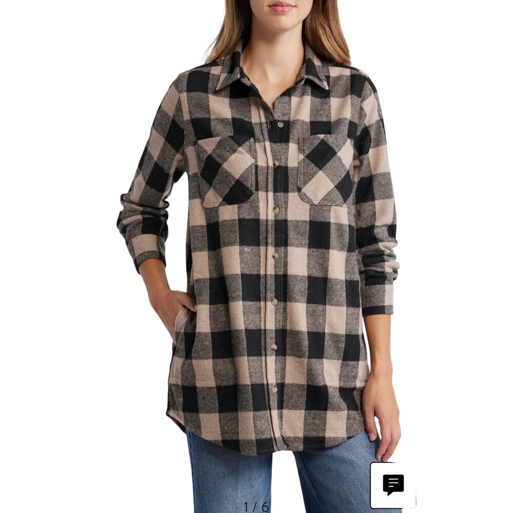 BeachLunchLounge- Tyler Flannel Tunic Shirt - Black/Cream - XL